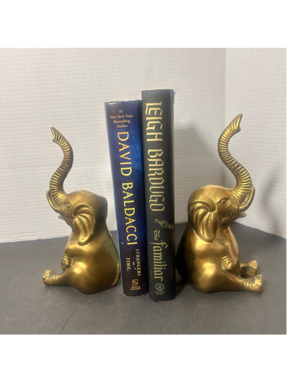Vintage Brass Elephant Bookends Korea Gold Tone Nature